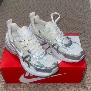 Nike White and Silver Athletic Sneakers